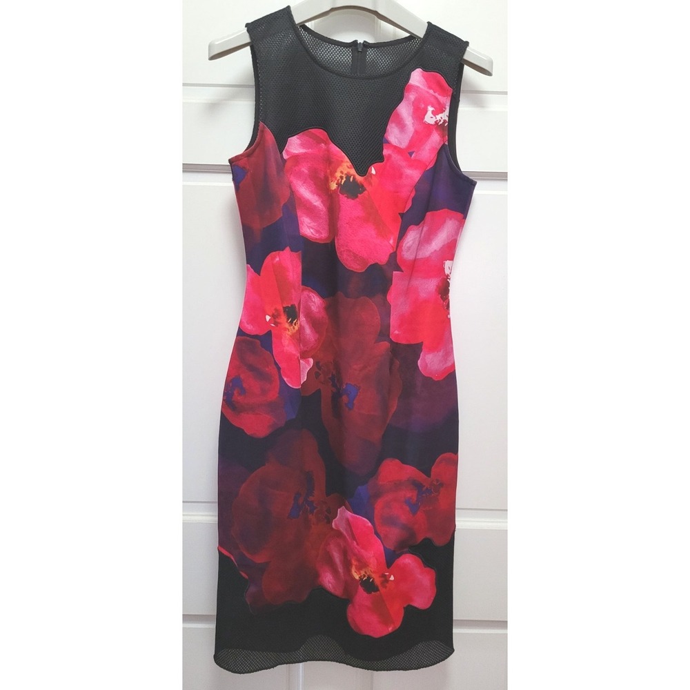 Belle Badgley Mischka Women's Sleeveless Floral Bodycon Dress - Red/Black - 6